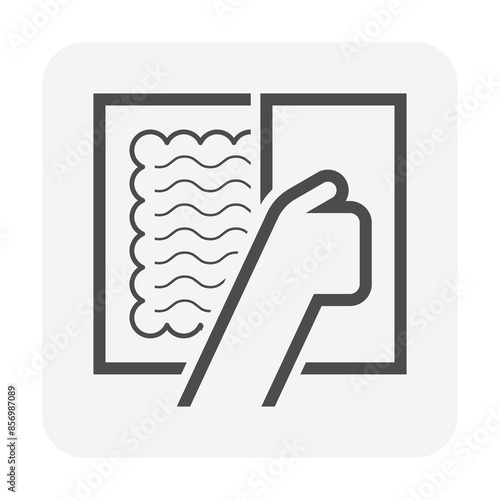 Tile floor construction and tool vector icon. Worker to apply adhesive glue or thinset mortar by wood screed trowel under surface of ceramic tile before lay, installation on floor for toilet, bathroom