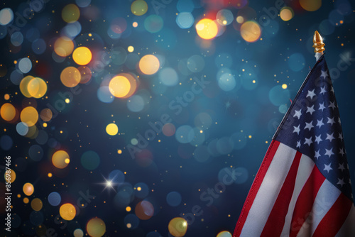 An American stars and stripes flag patriotic background poster banner with fireworks and lights