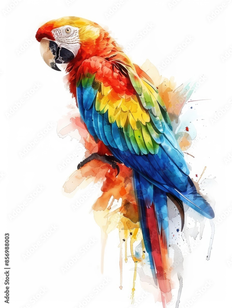Fototapeta premium Vibrant watercolor painting of a red macaw parrot