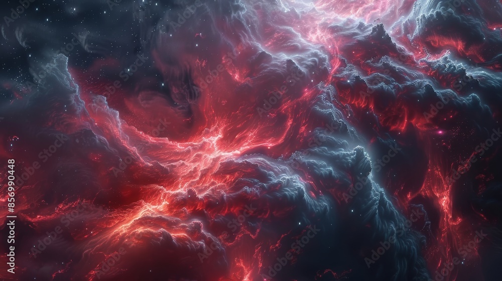An abstract, swirling nebula with shades of red and blue, appearing like a cosmic ballet in the vastness of space An abstract, swirling nebula with shades of red and blue, appearing like a cosmic ballet in the vastness of space