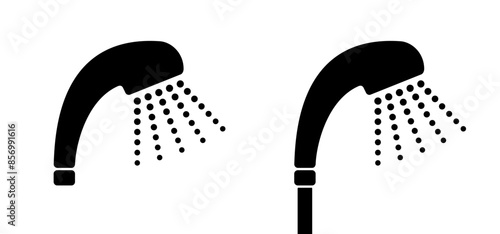 Cartoon Home, hotel shower head with water drops. Vector bathroom tools. Water shower symbol. for shower stall or shower bath and bath room, bathing hot water. Douche icon. Showerhead logo