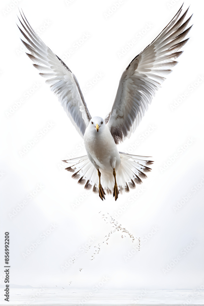 Obraz premium Isolated seagull flying on the white background
