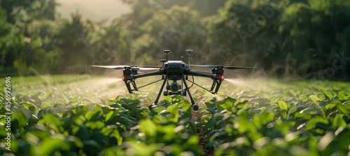 Aerial View of Spraying Agricultural Chemicals from a Drone in the Field