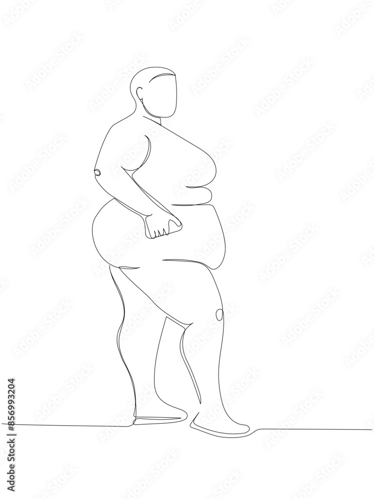Fototapeta premium extremely obese woman one line art. Continuous line drawing of body positive, overweight, plus size model, XL, health, fashion, self acceptance.