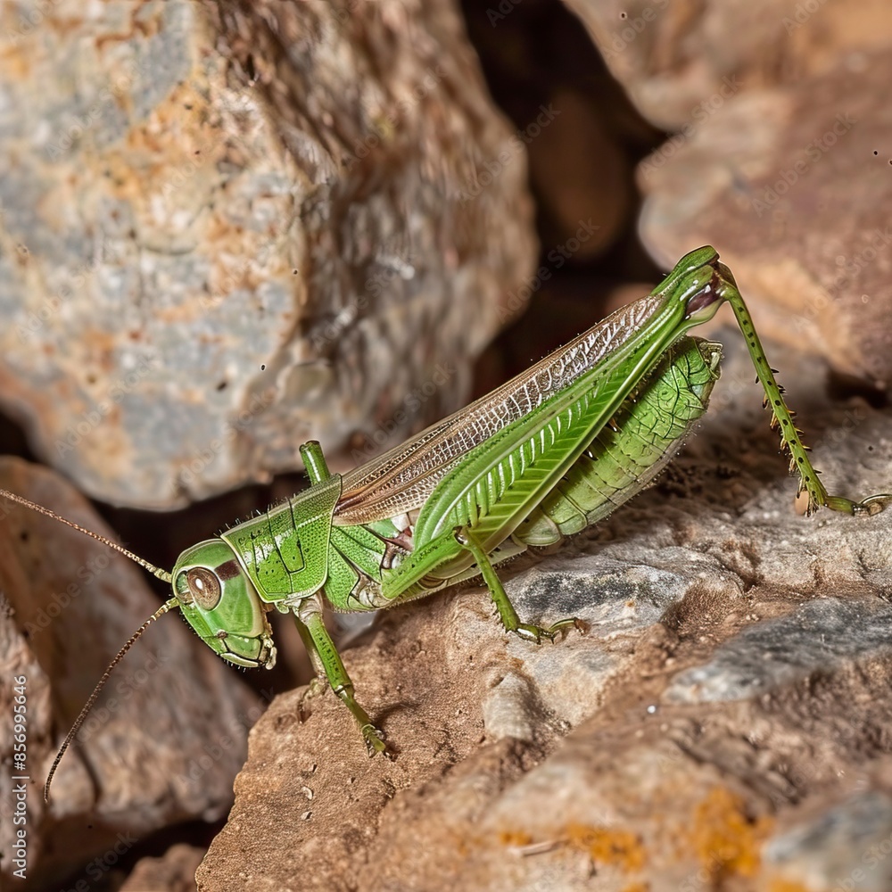 Grasshopper Trimerotropis pallidipennis camouflaged between stones and earth of the same color Grasshopper Trimerotropis pallidipennis camouflaged between stones and earth of the same color