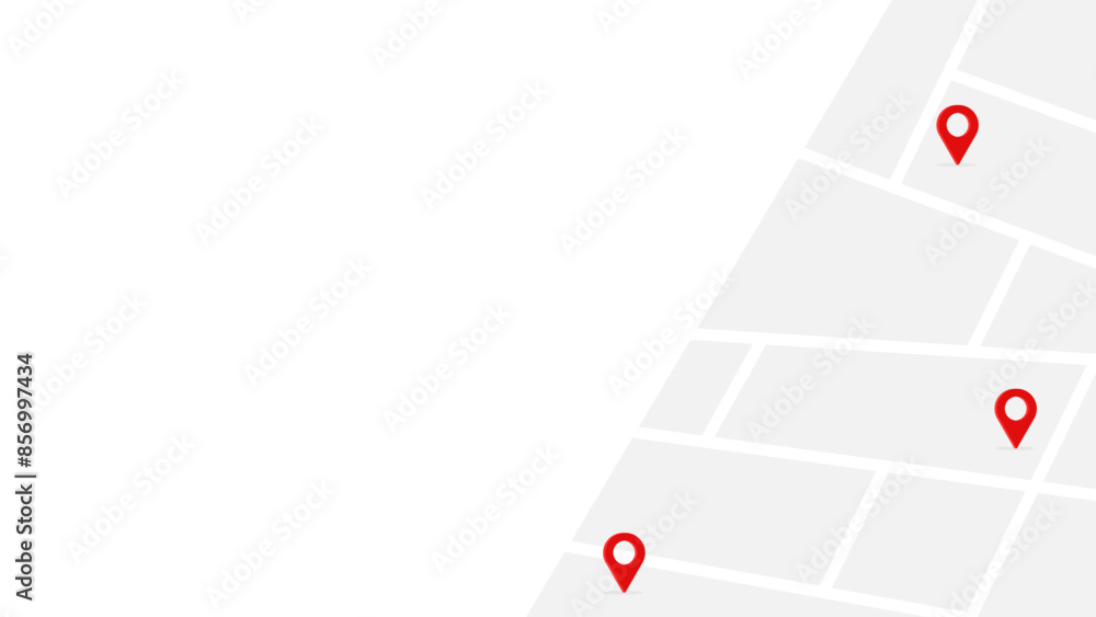 Map background with three red location markers on the right side, indicating different saved positions Map background with three red location markers on the right side, indicating different saved positions