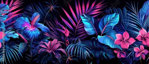 Tropical Colored illustration in neon, fluorescent colors © Lerson