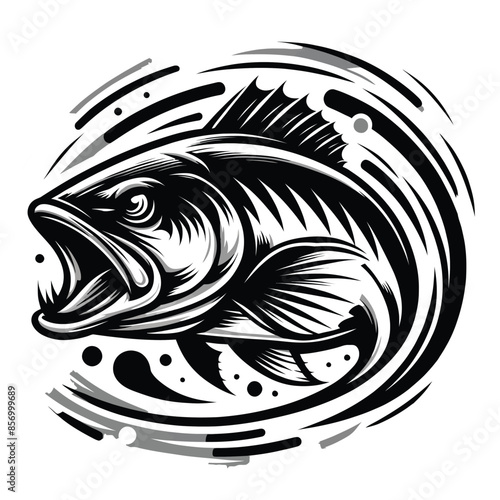 fierce milkfish logo mascot in black and white silhouette
