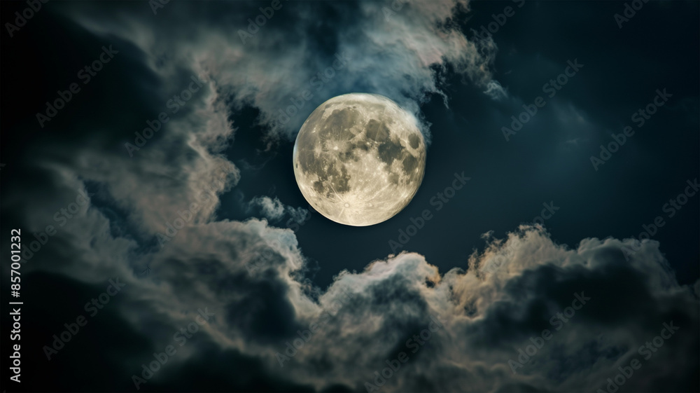 Fototapeta premium 夜空に輝く満月