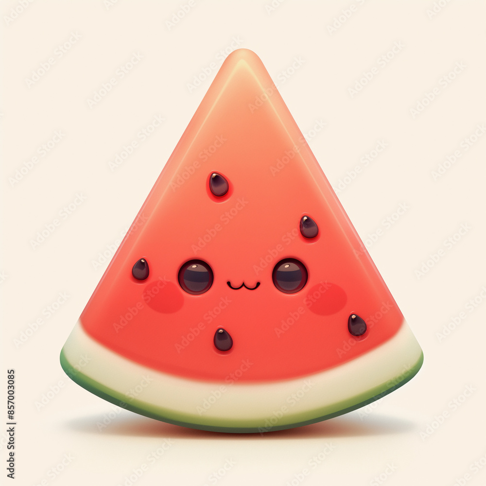 Slice of Watermelon with Face on Light Background. Square Picture for Kids Slice of Watermelon with Face on Light Background. Square Picture for Kids