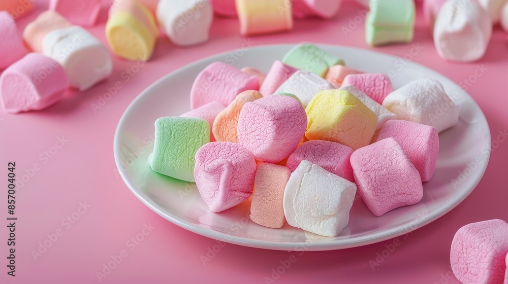 Plate of fruity marshmallows on a bright surface Plate of fruity marshmallows on a bright surface