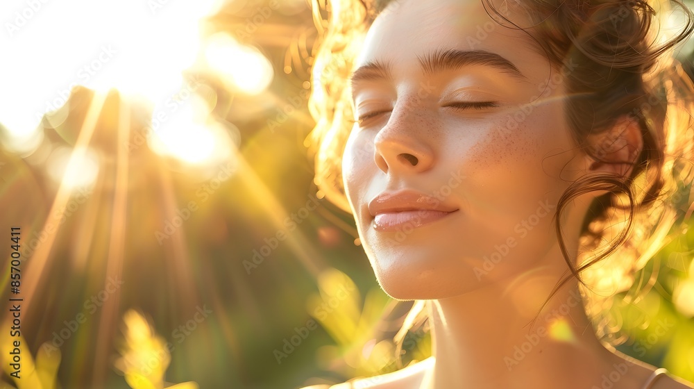Fototapeta premium Glowing Skin with Soft Focus Nature Background Natural Radiance and Clarity