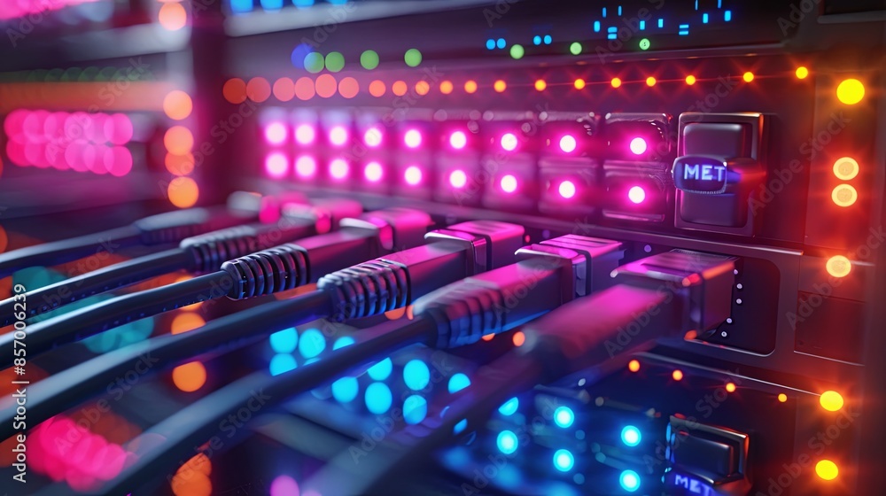 Naklejka premium network cables connected in network switches