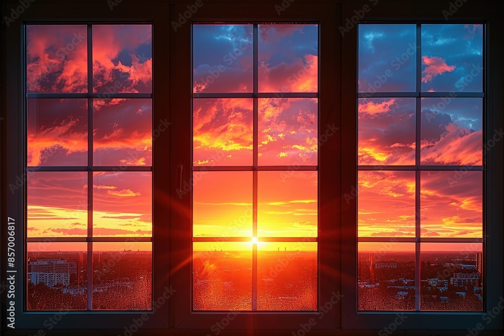 Fototapeta premium A Panoramic Sunset View Through a Window