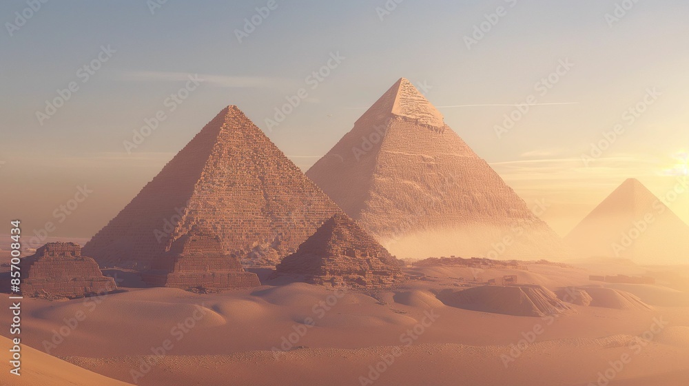 Sunlit pyramids in the desert with blue sky. Sunlit pyramids in the desert with blue sky.