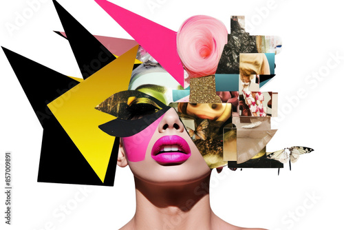 PNG  Symbolic mixed collage graphic element representing of drag queen Performances advertisement cosmetics clothing. photo