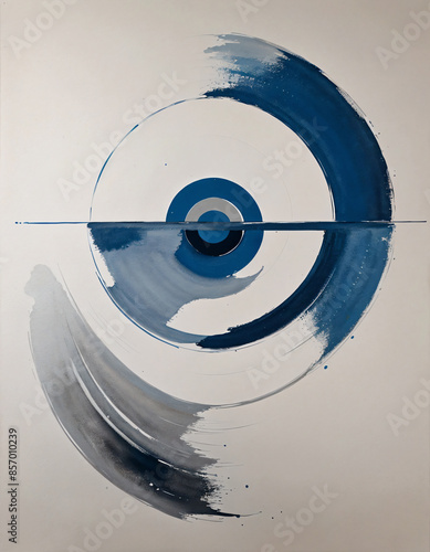 an abstract painting with concentric circles in blue, brown, and white, exuding a sense of fluidity. photo