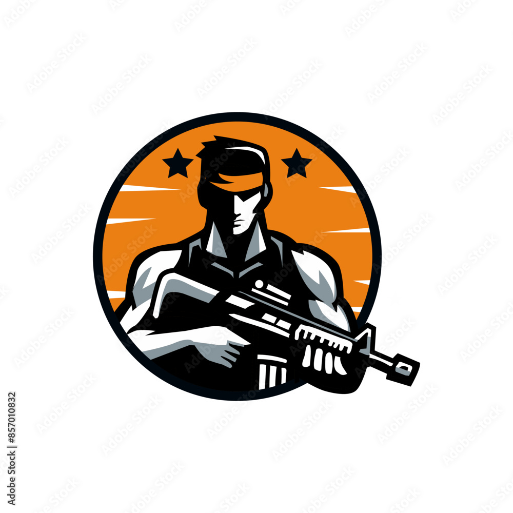 man with a riffle logo Design Vector man with a riffle logo Design Vector
