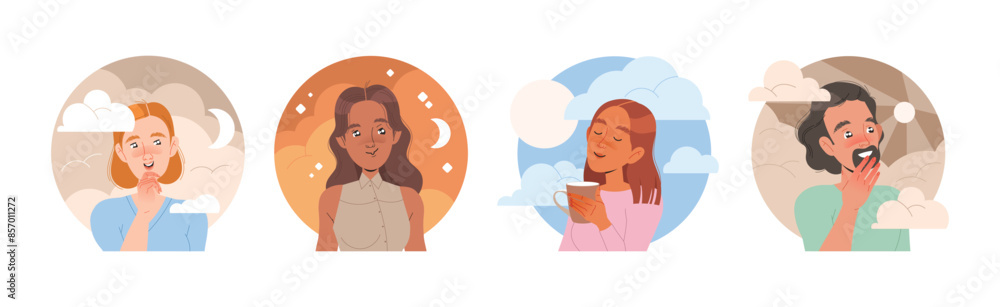Dreaming People Characters with Their Heads in Clouds Having Fancy Imagination Vector Set Dreaming People Characters with Their Heads in Clouds Having Fancy Imagination Vector Set