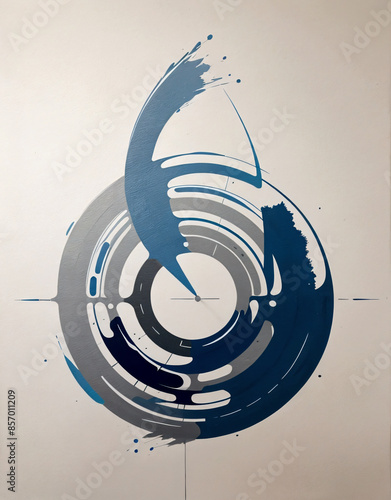 an abstract painting with concentric circles in blue, brown, and white, exuding a sense of fluidity. photo