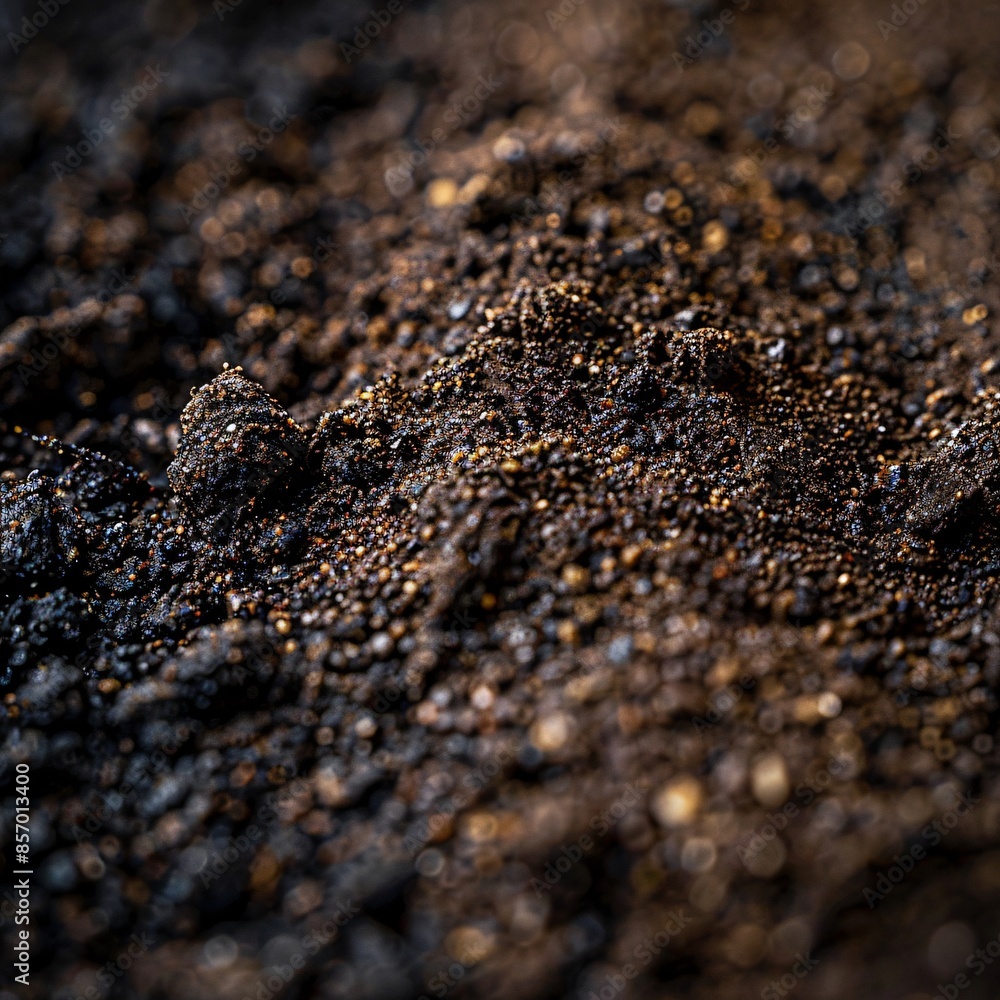 Macro shot of the grainy texture of coffee grounds Macro shot of the grainy texture of coffee grounds