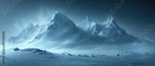 misty blue winter mountain landscape for a tranquil and serene nature background ideal for calming and peaceful visual themes © muhamad