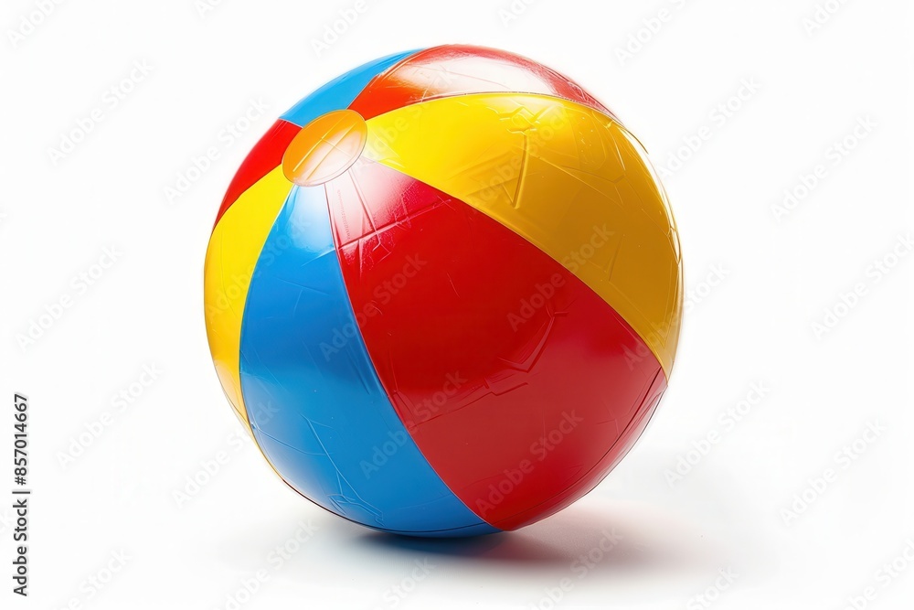A classic beach ball with vibrant red, yellow, and blue panels, isolated on a white background, high-definition, sharp details, studio lighting A classic beach ball with vibrant red, yellow, and blue panels, isolated on a white background, high-definition, sharp details, studio lighting