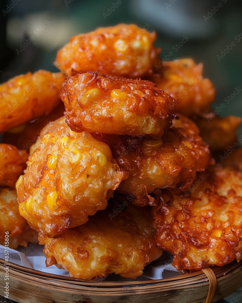 Deep-fried delights - corn fritters. National Corn Fritter Day Deep-fried delights - corn fritters. National Corn Fritter Day