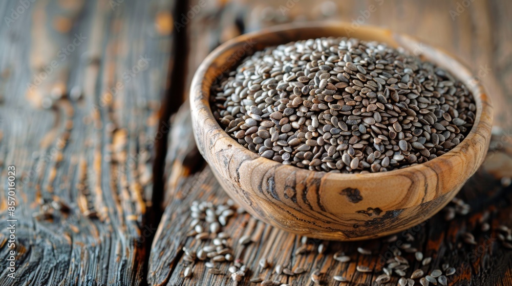 milk thistle seeds in a bowl on wooden surface, representing holistic health and wellness concept in a rustic setting milk thistle seeds in a bowl on wooden surface, representing holistic health and wellness concept in a rustic setting