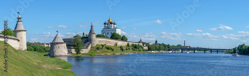 Velikaya River in the historical center of Pskov (panorama), Russia photo