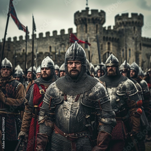 Transport yourself to the past with this professional image capturing the British army during the Middle Ages, featuring gallant soldiers adorned in authentic medieval armor 