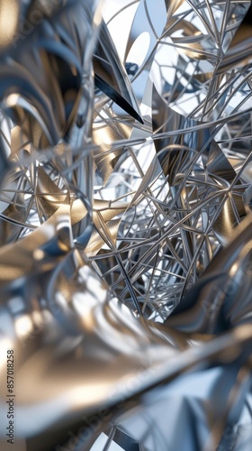 A chaotic tangle of shapes and lines comes together in a thoughtprovoking abstract formation. photo