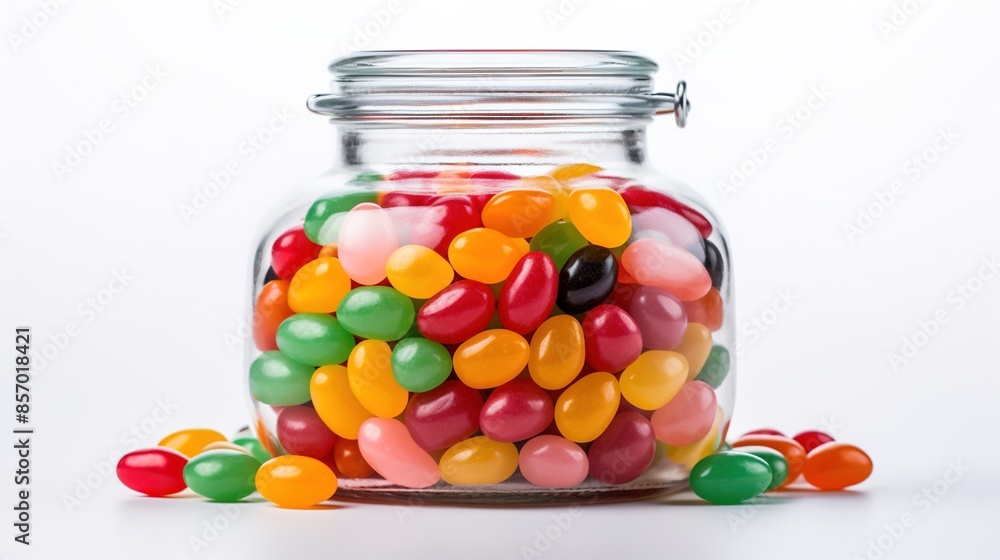 jelly beans in glass jar on white background jelly beans in glass jar on white background
