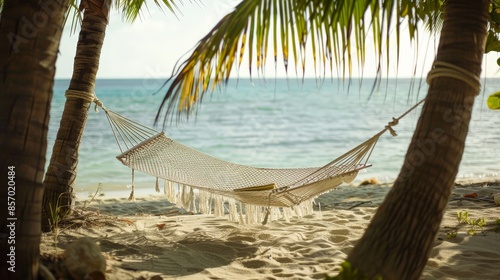 Visualize a peaceful beachside hammock strung between two palm trees. Imagine yourself gently swaying in the breeze, with a good book in hand and the soothing sound of the ocean waves.