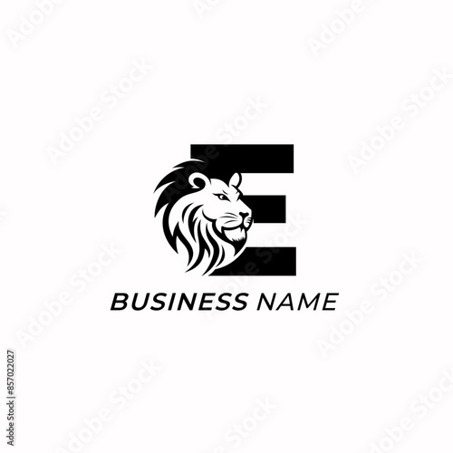 design logo creative letter E and lion head