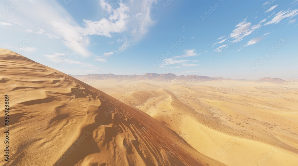Visualize a vast desert landscape stretching as far as the eye can see, with towering sand dunes and golden hues under the endless expanse of a clear blue sky. Visualize a vast desert landscape stretching as far as the eye can see, with towering sand dunes and golden hues under the endless expanse of a clear blue sky.