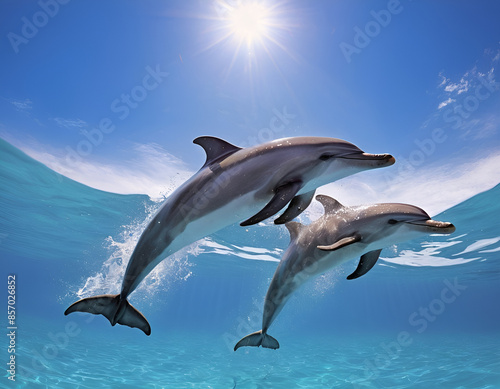 dolphin in the sea, dolphin jumping out of water