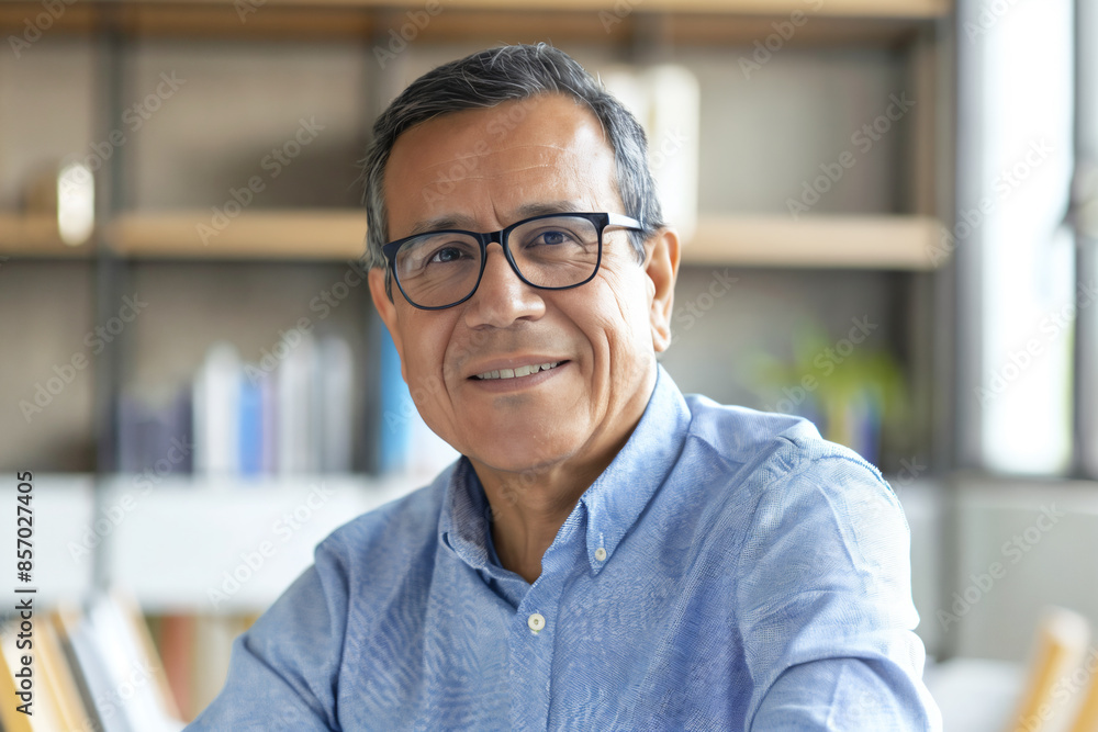 Obraz premium a headshot of a latin entrepreneur wearing glasses at office, CEO at the office portrait