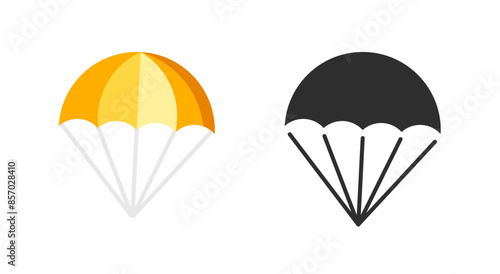 Parachute icon vector flat cartoon and shape silhouette simple pictogram image clip art yellow and black white