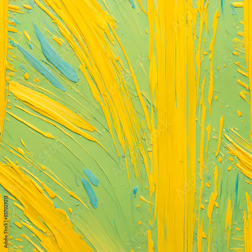 Abstract yellow greenoil painting on canvas. Oil paint texture with brush and palette knife strokes. Modern art, cover design concept photo