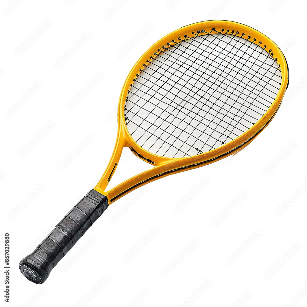 Angled view of a tennis racket isolated on a flat white transparent background Angled view of a tennis racket isolated on a flat white transparent background