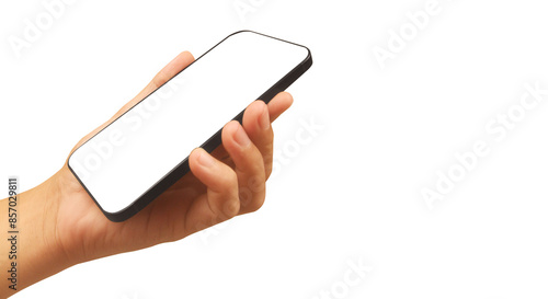 Hand holding smartphone device and touching screen