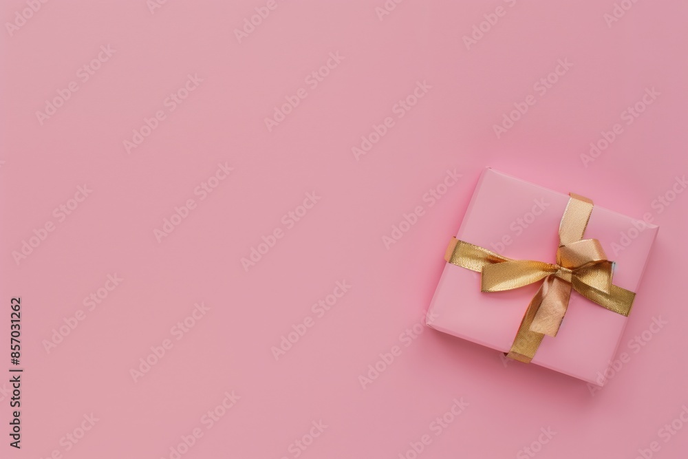 Elegant gift box with a golden ribbon on a soft pink or peach background with copyspace, flat lay top view wallpaper poster - Valentine's Day, birthdays, wedding Elegant gift box with a golden ribbon on a soft pink or peach background with copyspace, flat lay top view wallpaper poster - Valentine's Day, birthdays, wedding
