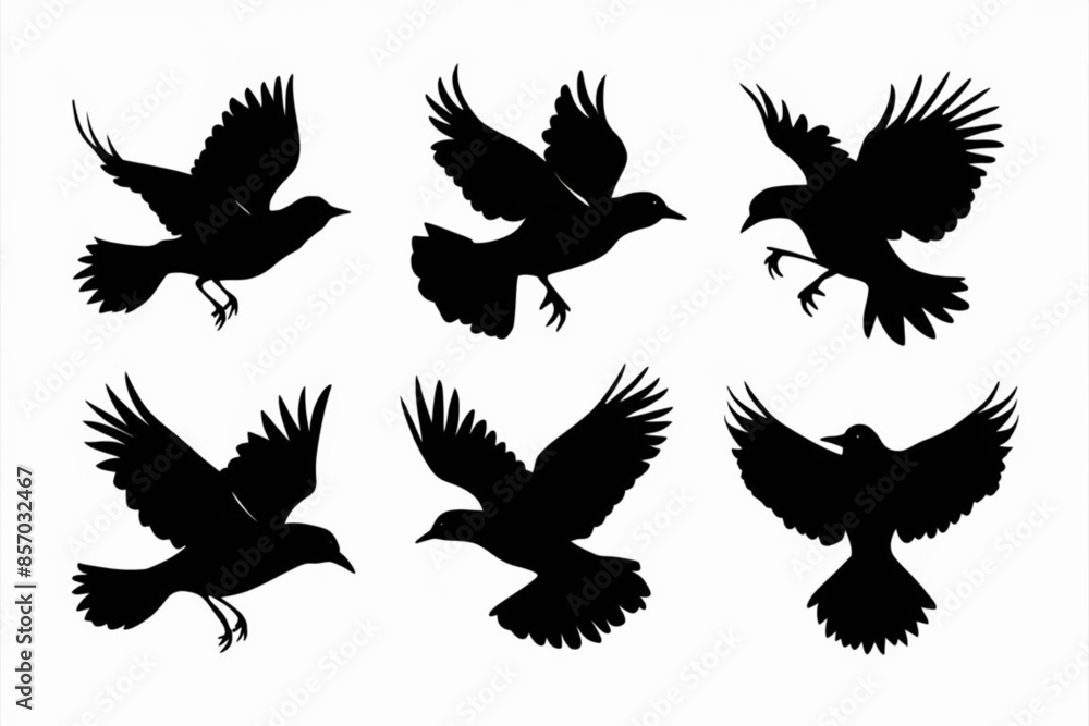 Obraz premium set of silhouettes of birds, flying birds set