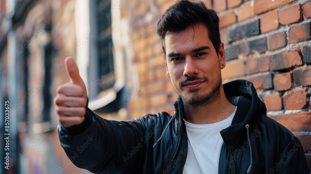 Enthusiastic motivated man giving a thumb up. 