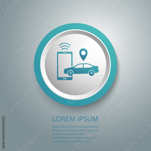 Car parking app icon, smart gps car application, map park location in phone, editable stroke vector illustration