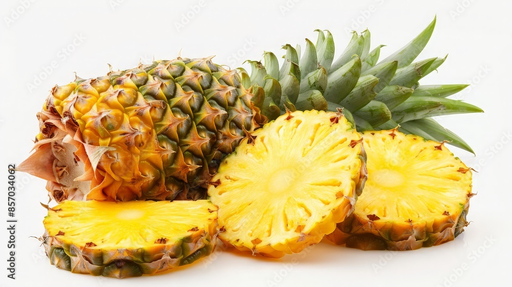 Freshly Cut Pineapple with Green Leaves Freshly Cut Pineapple with Green Leaves