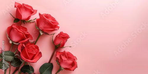 Red Roses on Pink Background