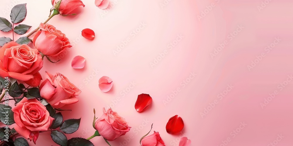 Pink Roses and Petals on a Soft Pink Background Pink Roses and Petals on a Soft Pink Background