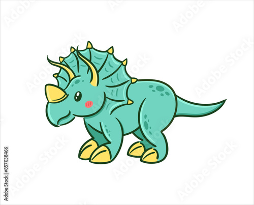 Cute triceratops in Asian kawaii style. Dinosaur, prehistoric lizard, mascot. Cartoon character Funny vector illustration for stickers, logo, mascot, isolated elements © Любовь Кондратьева